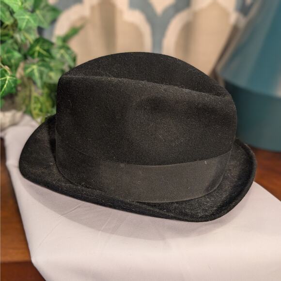 Vintage Black 100% Wool Fedora 7-1/8 Medium 57cm by Golden Gate Hat Co Hollywood - Picture 3 of 10